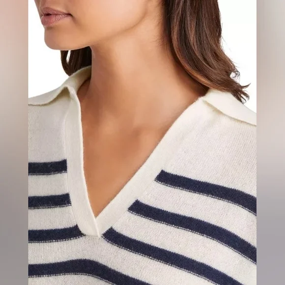 Vineyard Vines Cream and Black Striped V-Neck Sweater - Picture 2 of 10